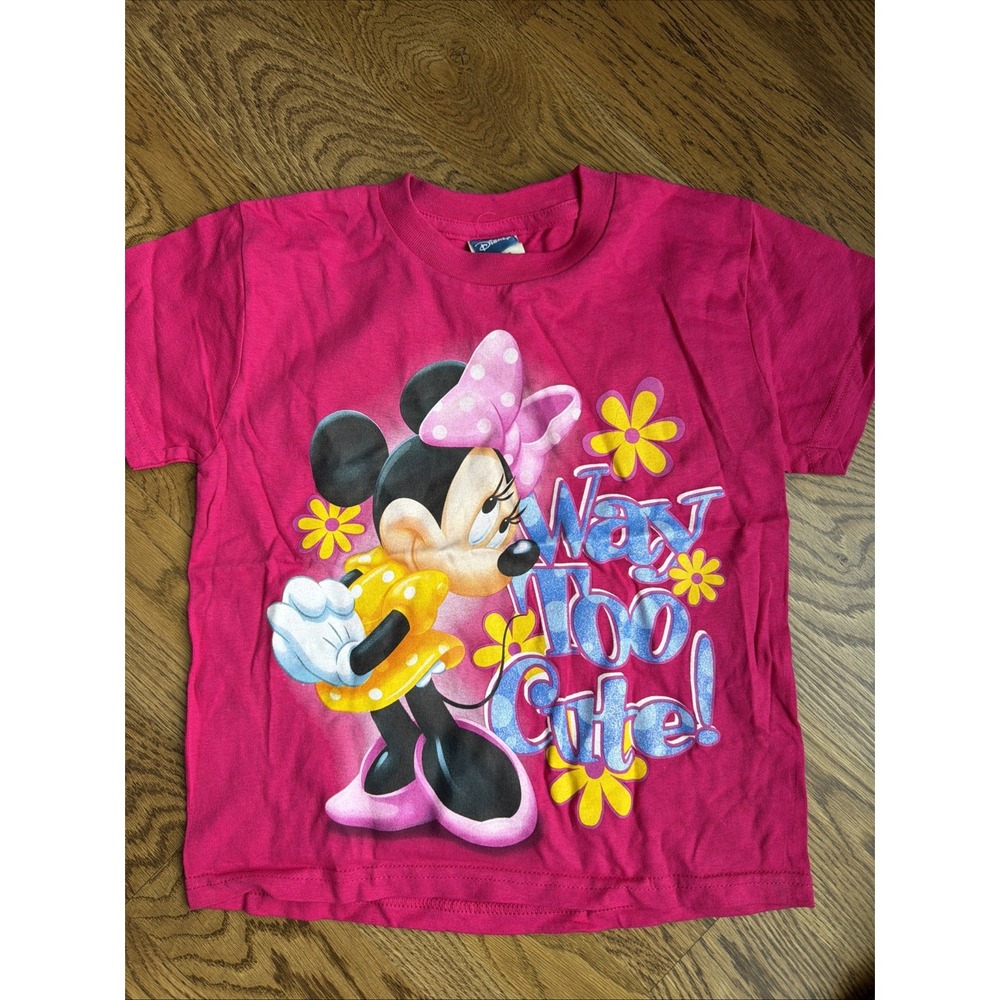 NOS Disney Minnie Mouse Pink T-Shirt "Way too Cute" youth Medium